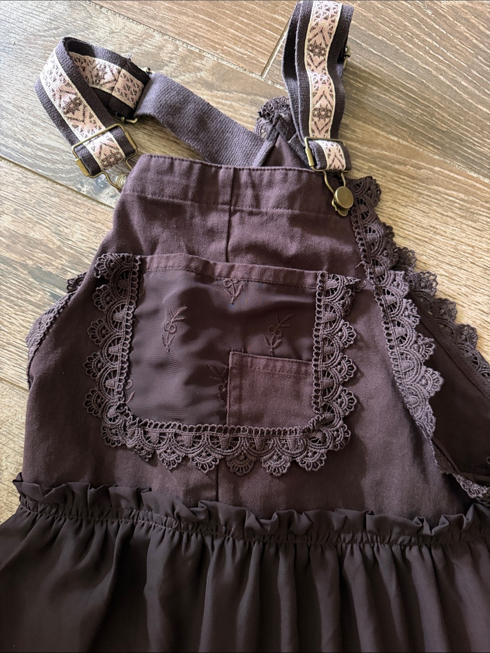 Overall dress brown with sheer lace detail small